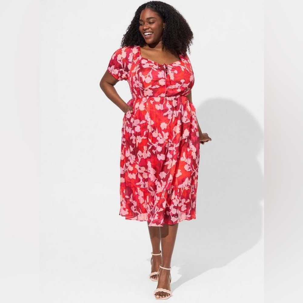 Torrid Midi Cotton Dot Slip Dress Red Pink 00 Large
